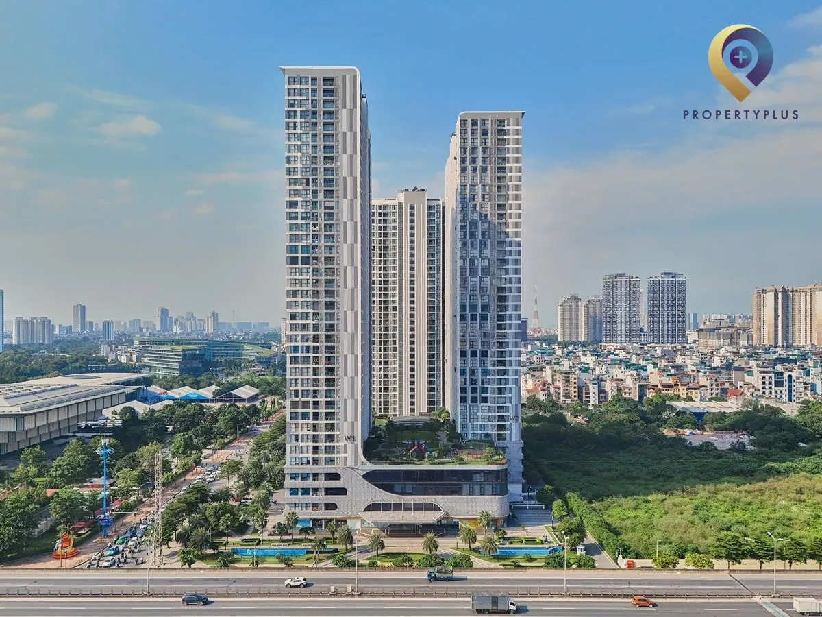 Toàn cảnh tòa nhà Vinhomes West Point nhìn từ trên cao.